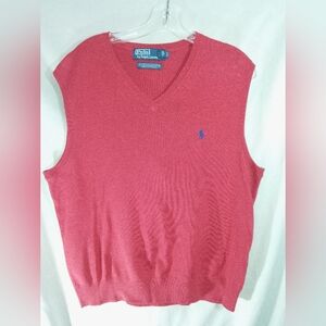 Ralph Lauren Polo V-Neck Pullover Sweater Large Red w/Blue Pony